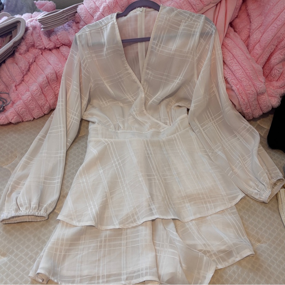 Cream Plaid Long Sleeve Blouse